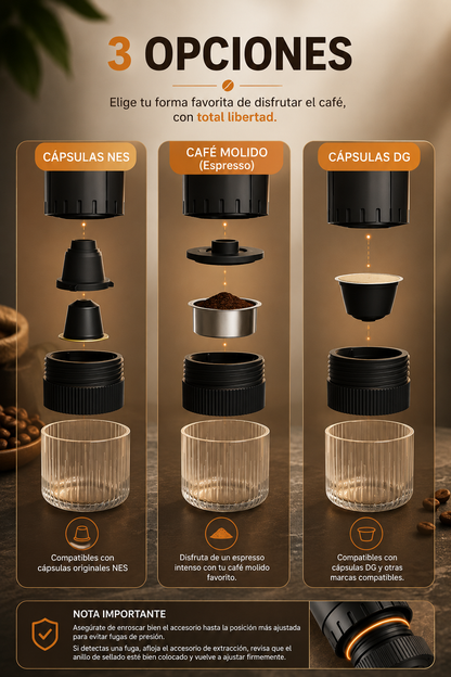 Cafetera Espresso Portátil 3 en 1 | Compatible con Cápsulas NES® y DG®