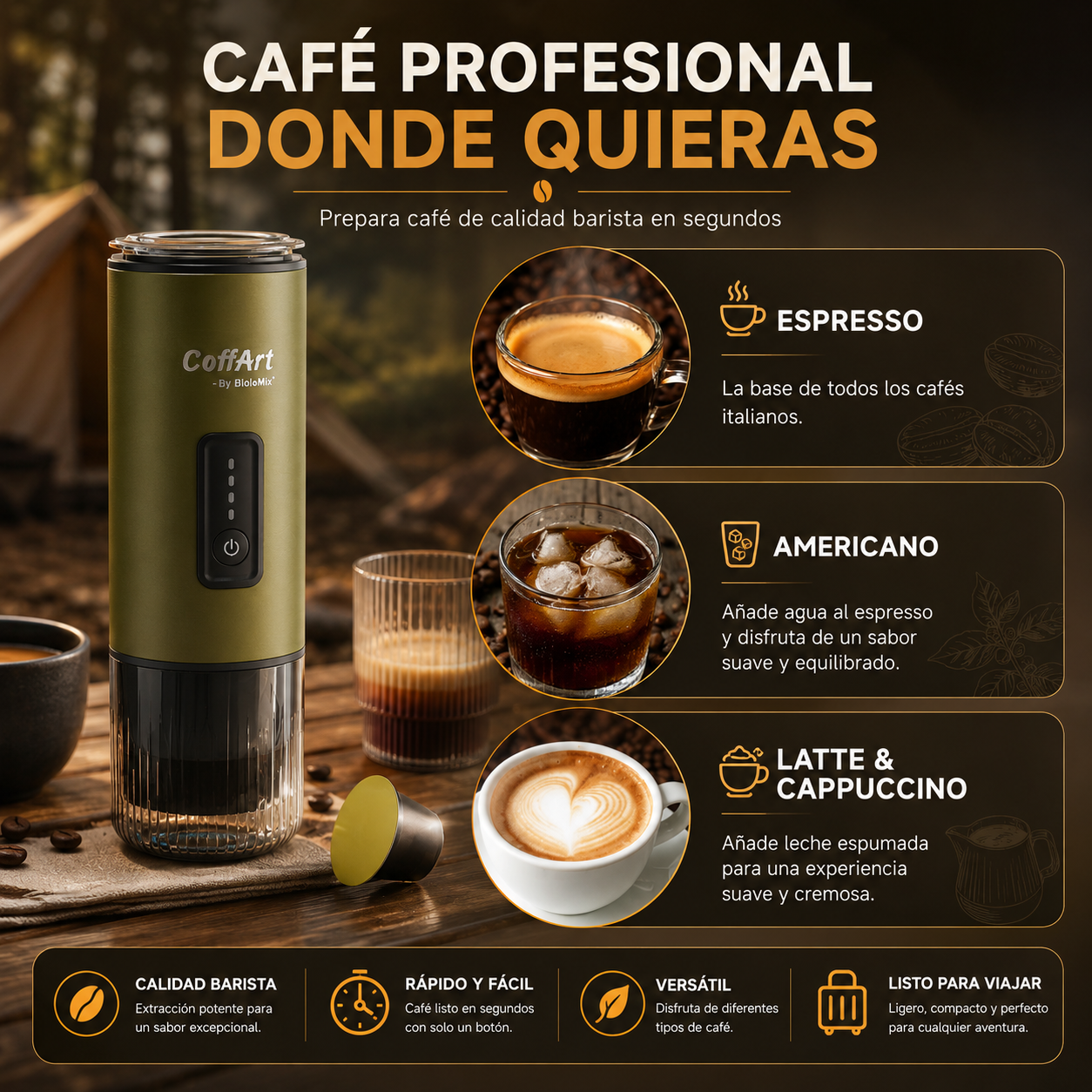 Cafetera Espresso Portátil 3 en 1 | Compatible con Cápsulas NES® y DG®